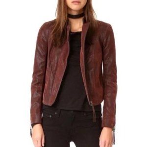 FREE PEOPLE Vegan Faux Suede Distressed Full Zip Moto Jacket EXCELLENT CONDITION